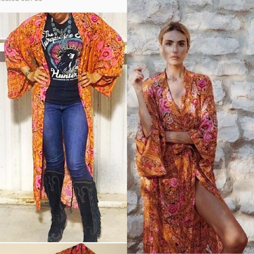 Spell Designs Amber Babushka Kimono Duster Orange Pink Robe Wildflower Unicorn! View 6